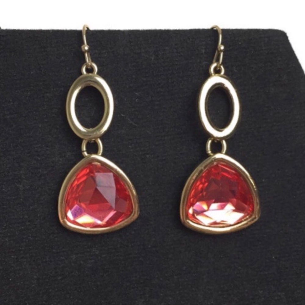Pink Triangular Dangling French Hook Gold Tone Eaarings